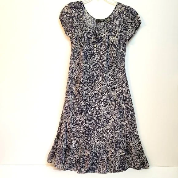 Eddie Bauer Blue Paisley Floral Batik Print Peasant Dress - Picture 1 of 6